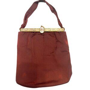 Satin Evening Purse Clutch Handbag Floral Frame Clasp Twifaille Rosenfeld READ